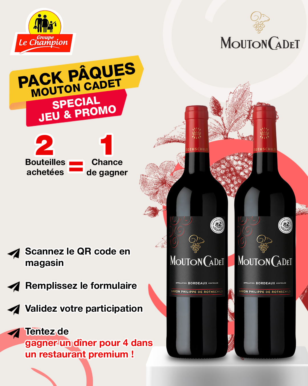 2 bouteilles Mouton Cadet Bordeaux